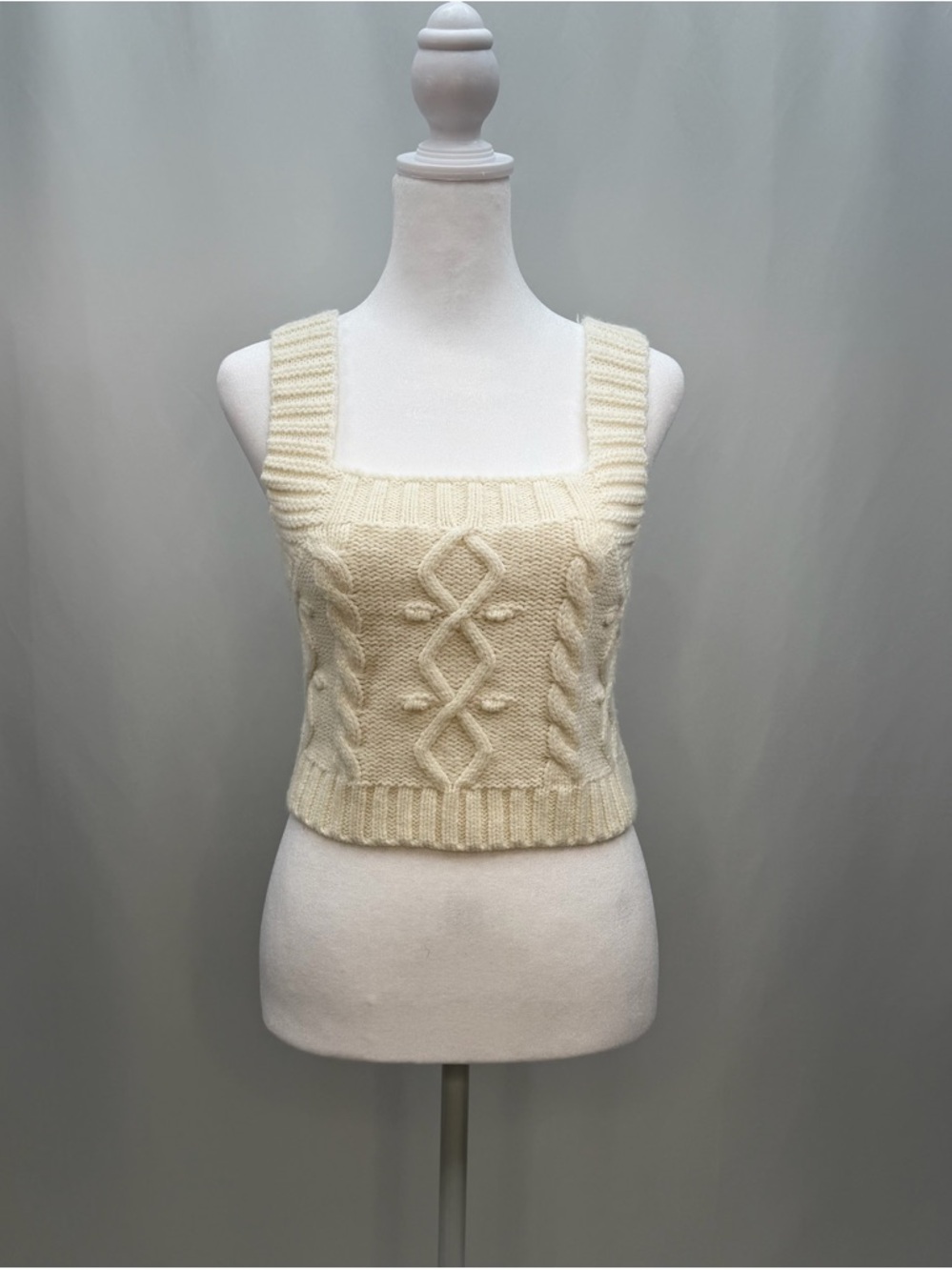 Kendall + Kylie Cream Cable Knit Crop Tank
